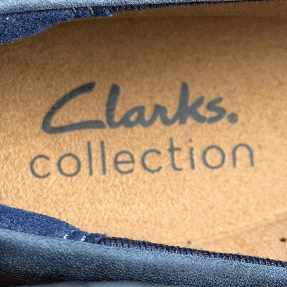 Clarks Collection Loafers Womens 10 Navy Blue Leather Wedge Platform Mixed Media